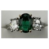 Platinum Shield Cut Diamond & Emerald Ring.