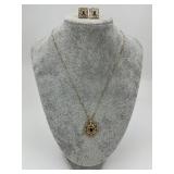 14KT Gold Sapphire & Diamond Earrings & Necklace.