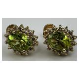 14KT Gold Diamond & Peridot Earrings.