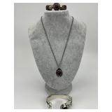 Sterling Silver Gemstone Bangles & Necklace.