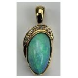18KT Gold Black Opal & Diamond Accent Pendant.