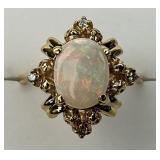 14KT Gold Opal & Diamond Accent Ring.