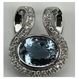 14KT White Gold Aquamarine & Diamond Pendant.
