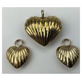 3 14KT Gold Heart Charms.