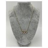 14KT Gold Double Heart Diamond Necklace.