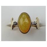 14KT Gold Opal Bypass Ring  w/ Diamond Accents.