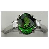 18KT White Gold Tsavorite & Diamond Accent Ring.