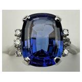 14KT  White Gold Sapphire & Diamond Accent Ring.