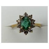 14KT Gold Oval Cut Emerald & Diamond Ring.