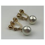 Gold Pearl Drop Earrings.