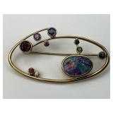 Gold Multi-Stone Black Opal Brooch.