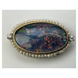 14KT Gold Australian Opal, Peal, & Diamond Brooch.