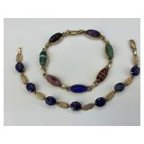 Pair of 10 & 14KT Gold Scarab & Lapis Bracelets.