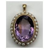 14KT Gold Amethyst & Pearl Pendant.