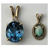 Gold Blue Topaz & Diamond, Opal Pendants.