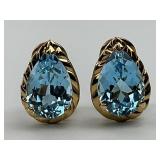 14KT Gold Large Cut  Blue Topaz Earrings.