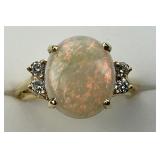 14KT Gold Opal & Diamond Accent Ring.