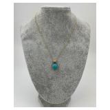 14KT Gold Cabochon Turquoise Pendant Necklace.