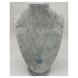 14KT Gold Blue Chalcedony Diamond Necklace.