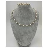 14KT Gold Accent Pearl Necklace & Bracelet.