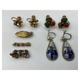 14KT Gold Pins, 3 Pairs Vintage Earrings.