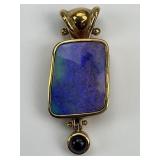 14KT Gold Boulder Opal Gemstone Pendant.