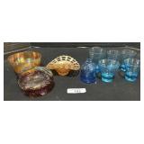 Carnival Glass, Blue Glass Tumblers.