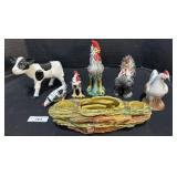 Ceramic Cow & Chickens Figures, S&P Shakers.