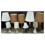 9 Brass, Milk Glass, & Terracotta Lamps.