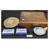 Wooden Box W/ Buckles, Hen On a Nest.