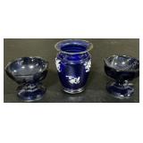 Cobalt Blue Vase & Footed Glasses.