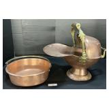 Copper Pan W/ Handle & Copper Coal Bucket.