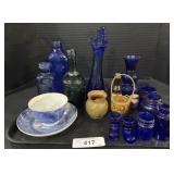 Cobalt Swung Vase, Bottles, Spongeware Cup/ Saucer