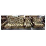 Vtg 70ï¿½s Orange Floral Upholstered Sofa, Loveseat