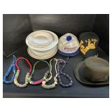 Ironstone Plates, Snap Back Hats, Costume Jewelry.