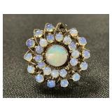 14K Gold Opal & Moonstone Ring. Marked 14K. Size