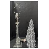 Cut Glass Lamp Base, 2 Glitter Tree Decorations.
