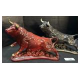 Black & Red Ceramic Bull Sculptures.