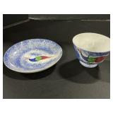 Spatterware Peafowl Teacup & Saucer.