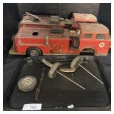 2 Vintage Texaco Pressed Steel Fire Truck Toys.