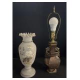 Lamp Base & Floral Hand Painted Vase.