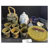 Otagiri Japanese Tea Set, Yellow Depression Glass.