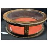 Wooden Framed Glass Round Display Case.