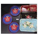 3 Floral Toleware Trays, 3 Valley Forge Beer Trays