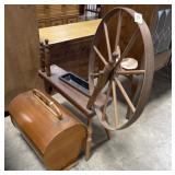 Vtg Spinning Wheel & Bentwood Sewing Case.