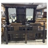 Mid Century Dark Pine Vanity, Side Table &