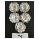 5 1 Oz .999 Silver Australian Koala Dollar Coins