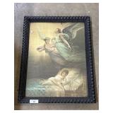Angel Art Print w/ Tramp Art Frame.