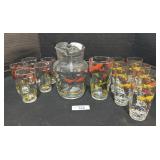 Glass Pheasant Pitcher & Tumblers.