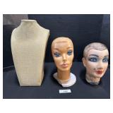 Necklace Display & 2 Mannequin Heads.